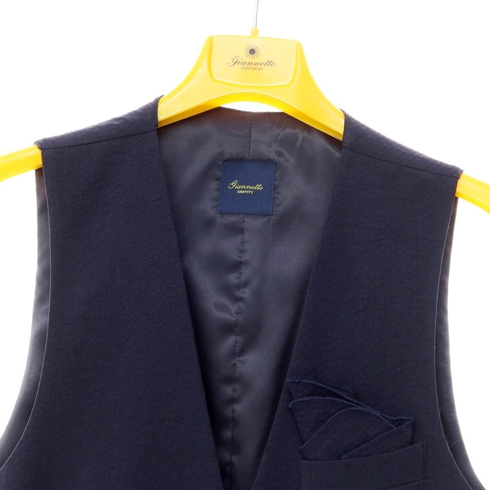 [New] Giannetto Seersucker Cotton Gilet Vest Navy [Size 46] [NVY] [S/S] [Condition Rank N] [Men&