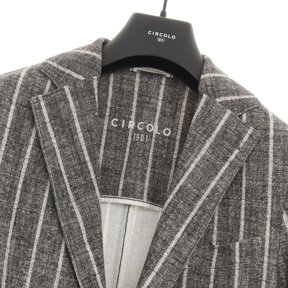 [New] CIRCOLO 1901 Cotton Jersey Striped Jacket Gray x White [Size 44] [GRY] [S/S] [Condition Rank N] [Men&