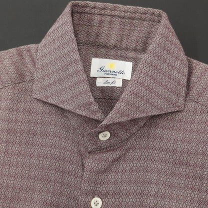 [New] Giannetto stretch cotton wool all-over print shirt, Bordeaux x light gray [Size 38] [RED] [S/S/A/W] [Condition Rank N] [Men&