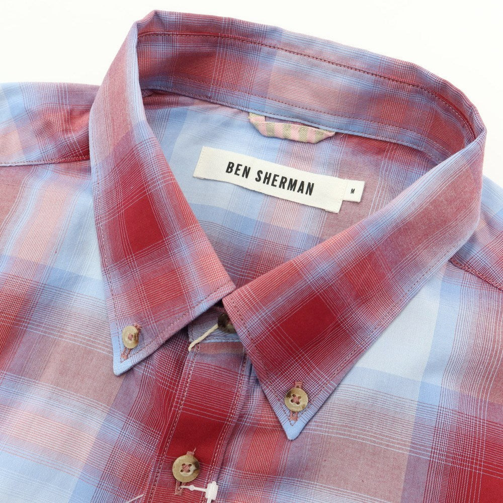 【中古】【未使用】ベンシャーマン Ben Sherman コットン チェック BDシャツ レッドxライトブルー【サイズM】【RED】【S/S/A/W】【状態ランクS】【メンズ】【769191】