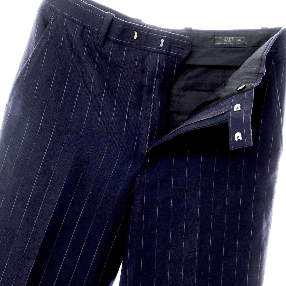 [Used] PRADA Wool Stripe Wide Slacks Pants Navy [Size 48] [NVY] [A/W] [Condition Rank B] ​​[Men&