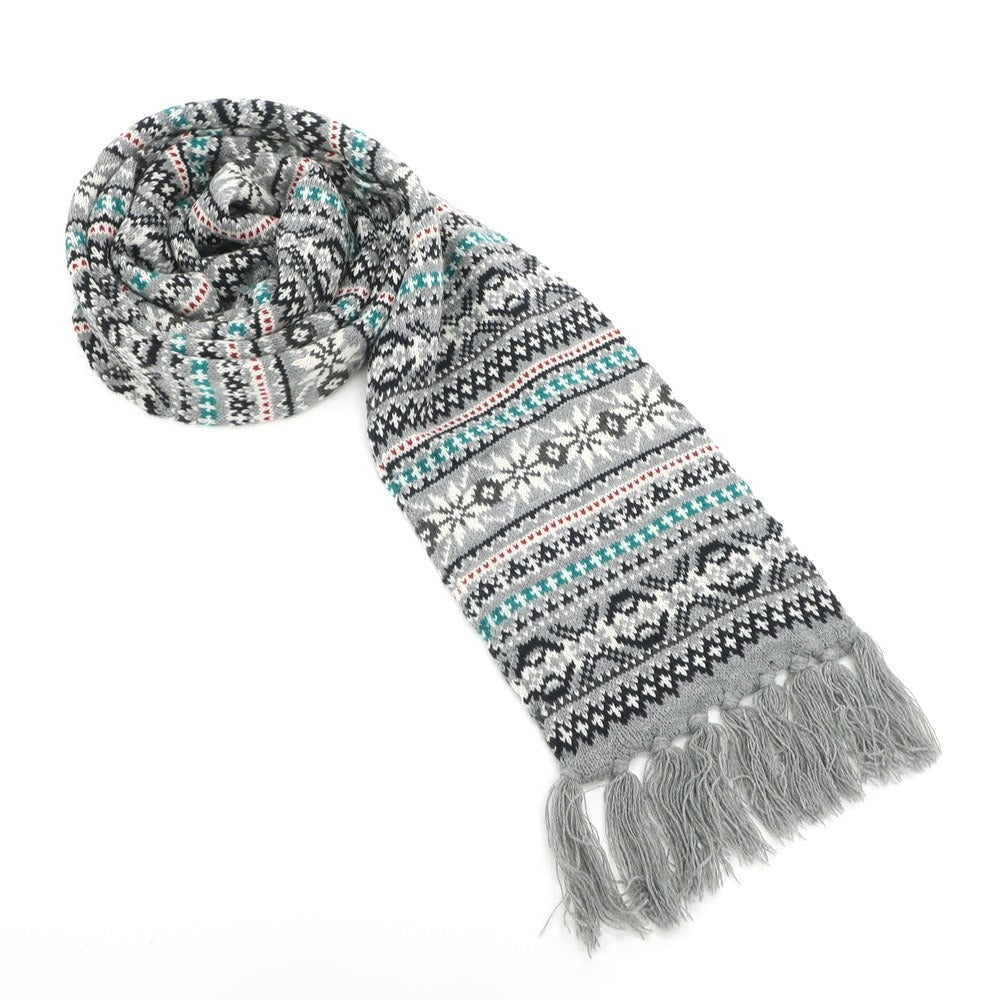 [Used] MICHEL KLEIN HOMME Mid-gauge acrylic Nordic pattern scarf Gray x white [GRY] [A/W] [Condition rank B] ​​[Men&