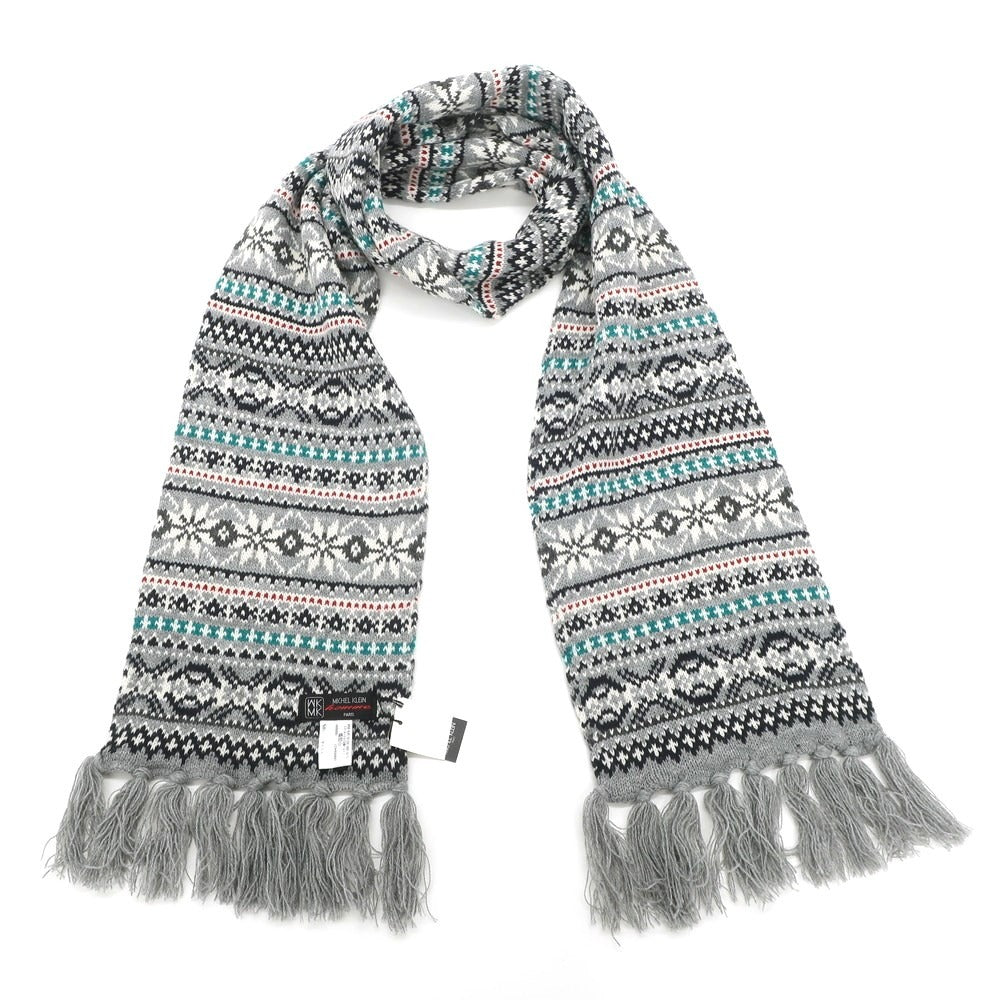 【中古】ミッシェルクランオム MICHEL KLEIN HOMME ミドルゲージアクリル ノルディック柄 マフラー グレーxホワイト【GRY】【A/W】【状態ランクB】【メンズ】【769078】
