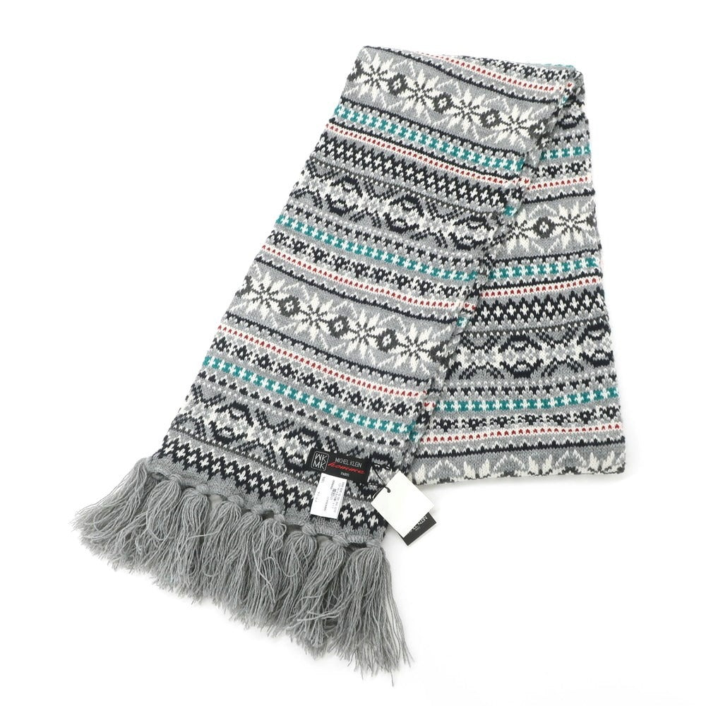 [Used] MICHEL KLEIN HOMME Mid-gauge acrylic Nordic pattern scarf Gray x white [GRY] [A/W] [Condition rank B] ​​[Men&