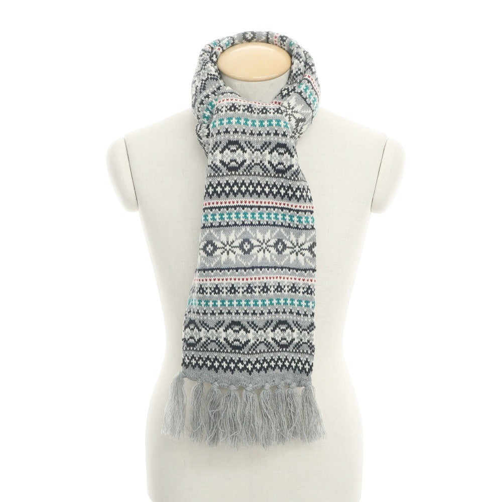 [Used] MICHEL KLEIN HOMME Mid-gauge acrylic Nordic pattern scarf Gray x white [GRY] [A/W] [Condition rank B] ​​[Men&