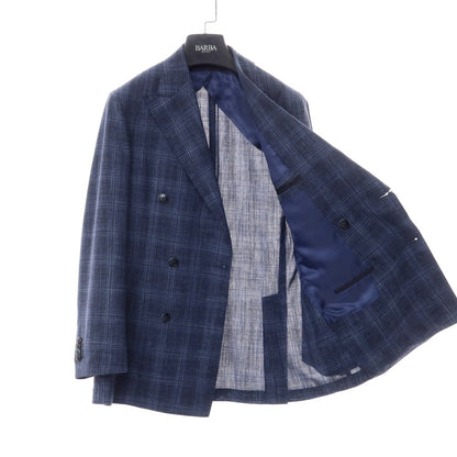 [Used] BARBA wool silk linen check double breasted 6B tailored jacket, navy [size 46] [navy] [S/S] [condition rank B] ​​[men&