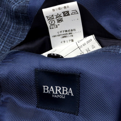 [Used] BARBA wool silk linen check double breasted 6B tailored jacket, navy [size 46] [navy] [S/S] [condition rank B] ​​[men&