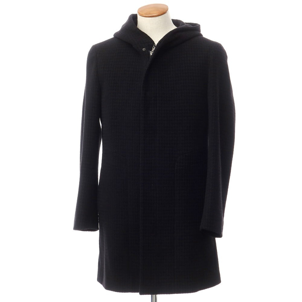 [Used] TAGLIATORE wool cotton houndstooth hooded coat in black [Size 46] [BLK] [A/W] [Condition Rank A] [Men&