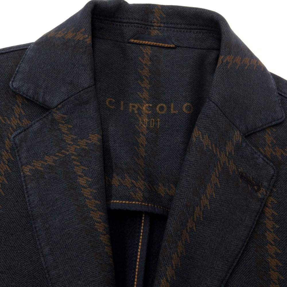 [New Outlet] CIRCOLO 1901 Cotton Jersey Check 2B Casual Jacket Navy x Brown [Size 42] [NVY] [A/W] [Condition Rank N-] [Men&