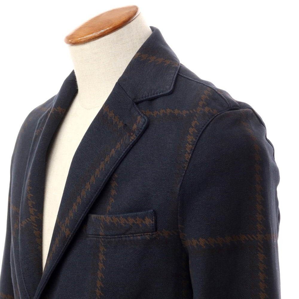 [New Outlet] CIRCOLO 1901 Cotton Jersey Check 2B Casual Jacket Navy x Brown [Size 46] [NVY] [A/W] [Condition Rank N-] [Men&