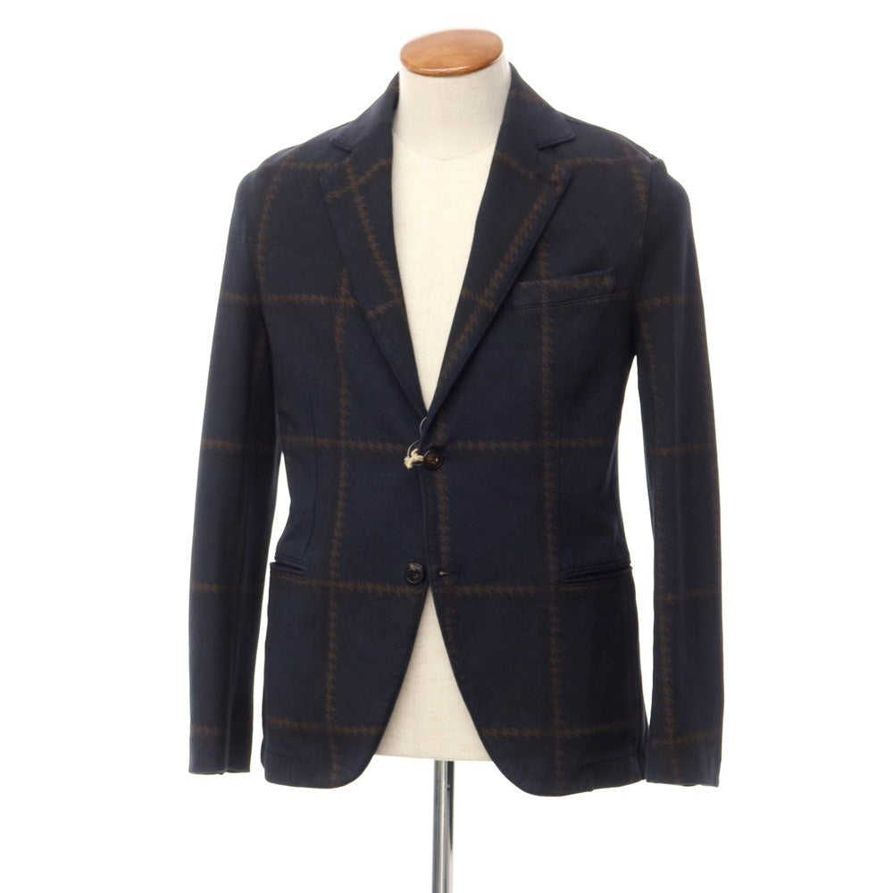 [New Outlet] CIRCOLO 1901 Cotton Jersey Check 2B Casual Jacket Navy x Brown [Size 46] [NVY] [A/W] [Condition Rank N-] [Men&