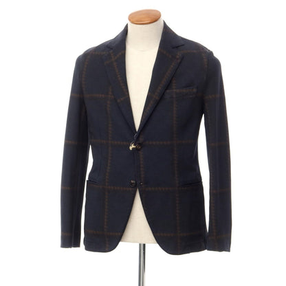 [New Outlet] CIRCOLO 1901 Cotton Jersey Check 2B Casual Jacket Navy x Brown [Size 46] [NVY] [A/W] [Condition Rank N-] [Men&