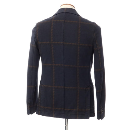 [New Outlet] CIRCOLO 1901 Cotton Jersey Check 2B Casual Jacket Navy x Brown [Size 46] [NVY] [A/W] [Condition Rank N-] [Men&