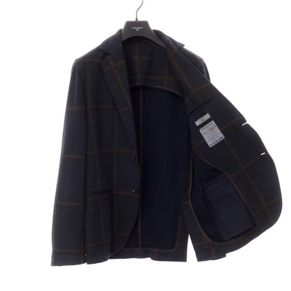 [New Outlet] CIRCOLO 1901 Cotton Jersey Check 2B Casual Jacket Navy x Brown [Size 46] [NVY] [A/W] [Condition Rank N-] [Men&