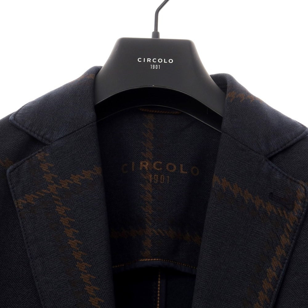 [New Outlet] CIRCOLO 1901 Cotton Jersey Check 2B Casual Jacket Navy x Brown [Size 46] [NVY] [A/W] [Condition Rank N-] [Men&