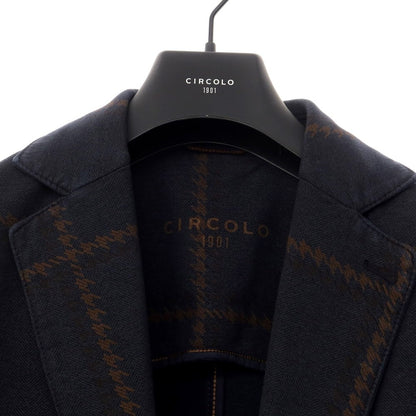 [New Outlet] CIRCOLO 1901 Cotton Jersey Check 2B Casual Jacket Navy x Brown [Size 46] [NVY] [A/W] [Condition Rank N-] [Men&