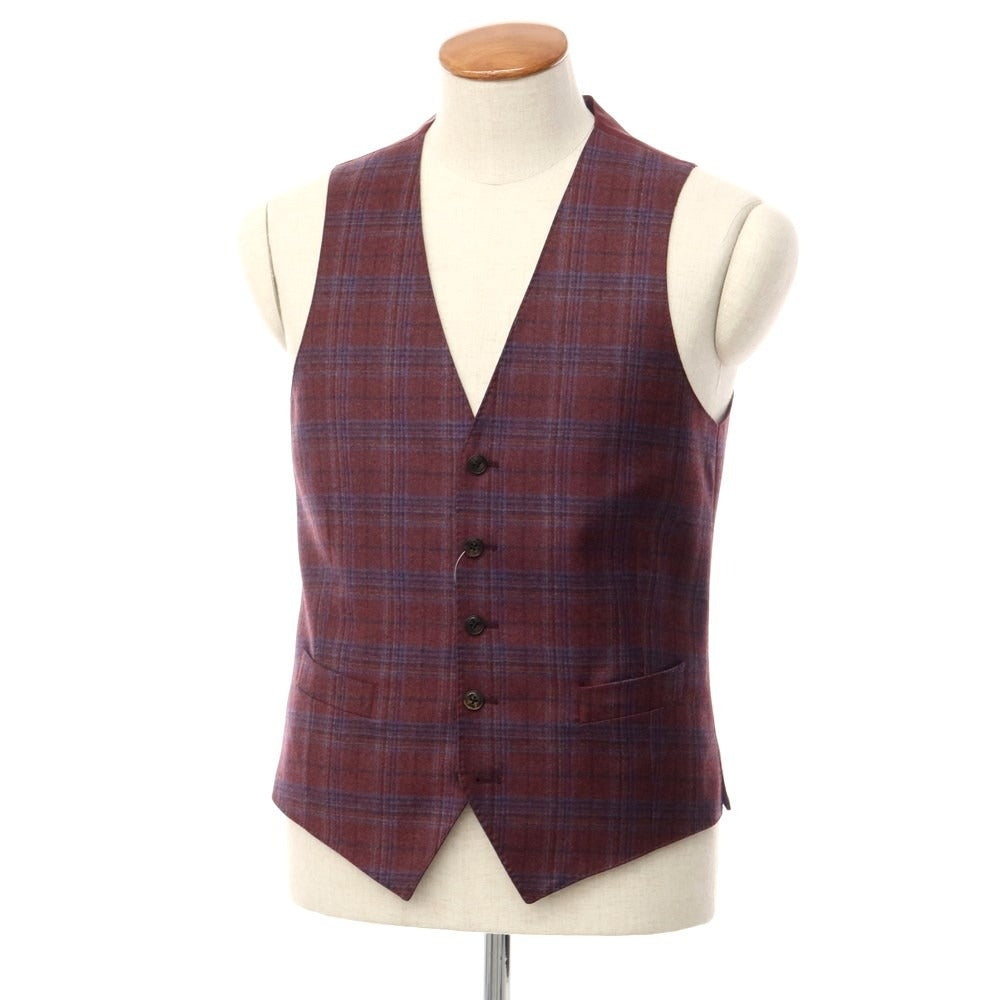[New] Luigi Bianchi Mantova Wool Check Gilet Vest Bordeaux x Blue [Size 46] [RED] [A/W] [Condition Rank N] [Men&