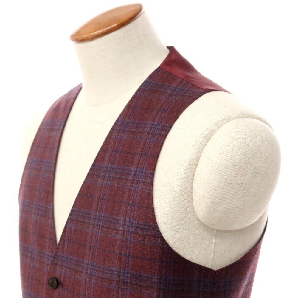 [New] Luigi Bianchi Mantova Wool Check Gilet Vest Bordeaux x Blue [Size 46] [RED] [A/W] [Condition Rank N] [Men&