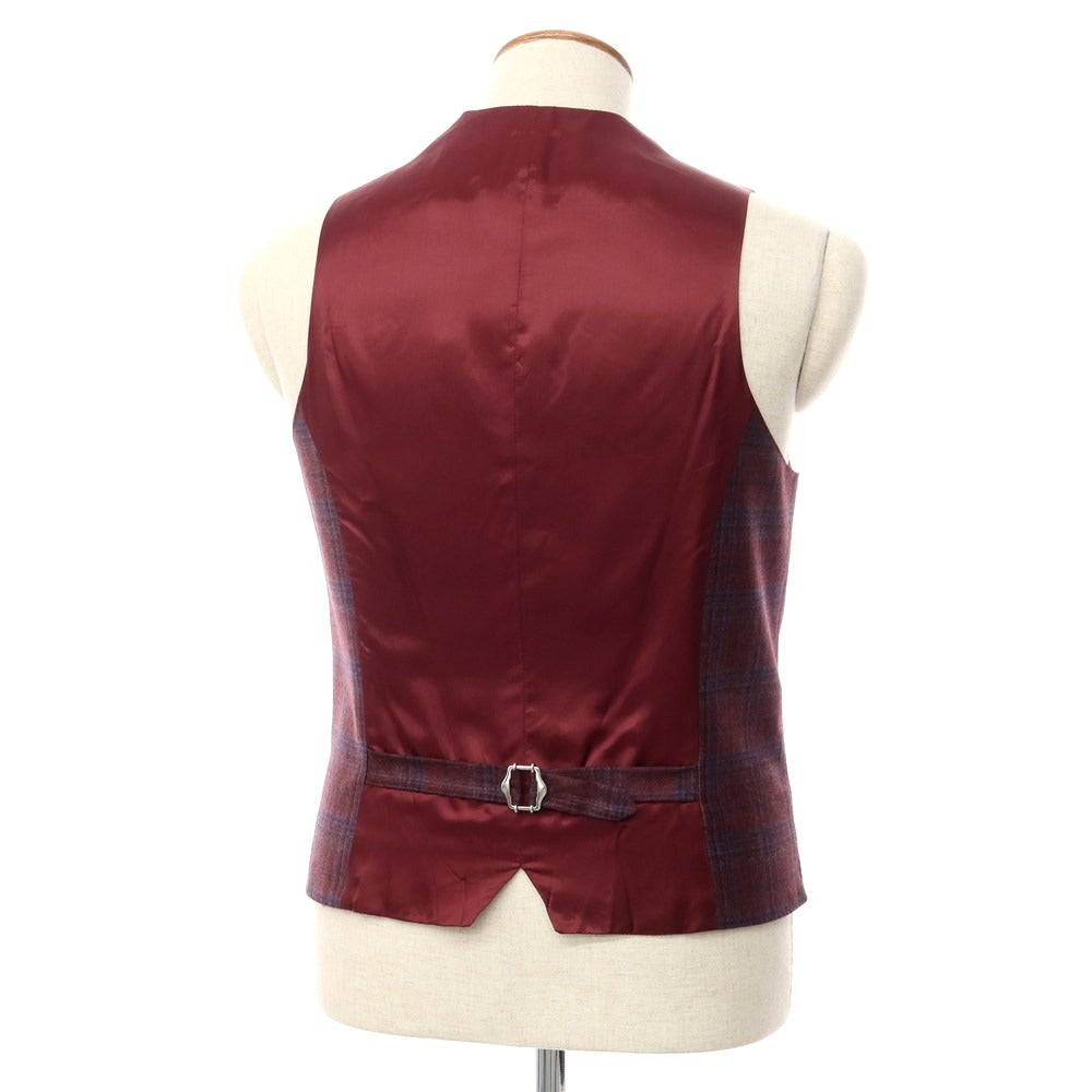 [New] Luigi Bianchi Mantova Wool Check Gilet Vest Bordeaux x Blue [Size 46] [RED] [A/W] [Condition Rank N] [Men&