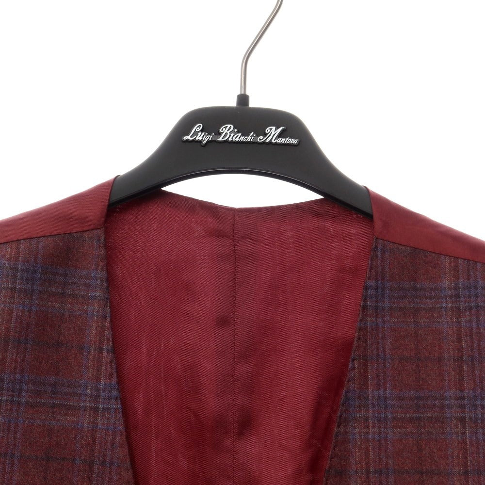 [New] Luigi Bianchi Mantova Wool Check Gilet Vest Bordeaux x Blue [Size 46] [RED] [A/W] [Condition Rank N] [Men&