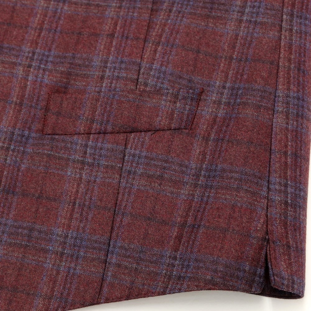 [New] Luigi Bianchi Mantova Wool Check Gilet Vest Bordeaux x Blue [Size 46] [RED] [A/W] [Condition Rank N] [Men&