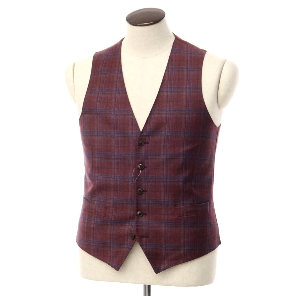 [New] Luigi Bianchi Mantova Wool Check Gilet Vest Bordeaux x Blue [Size 50] [RED] [A/W] [Condition Rank N] [Men&