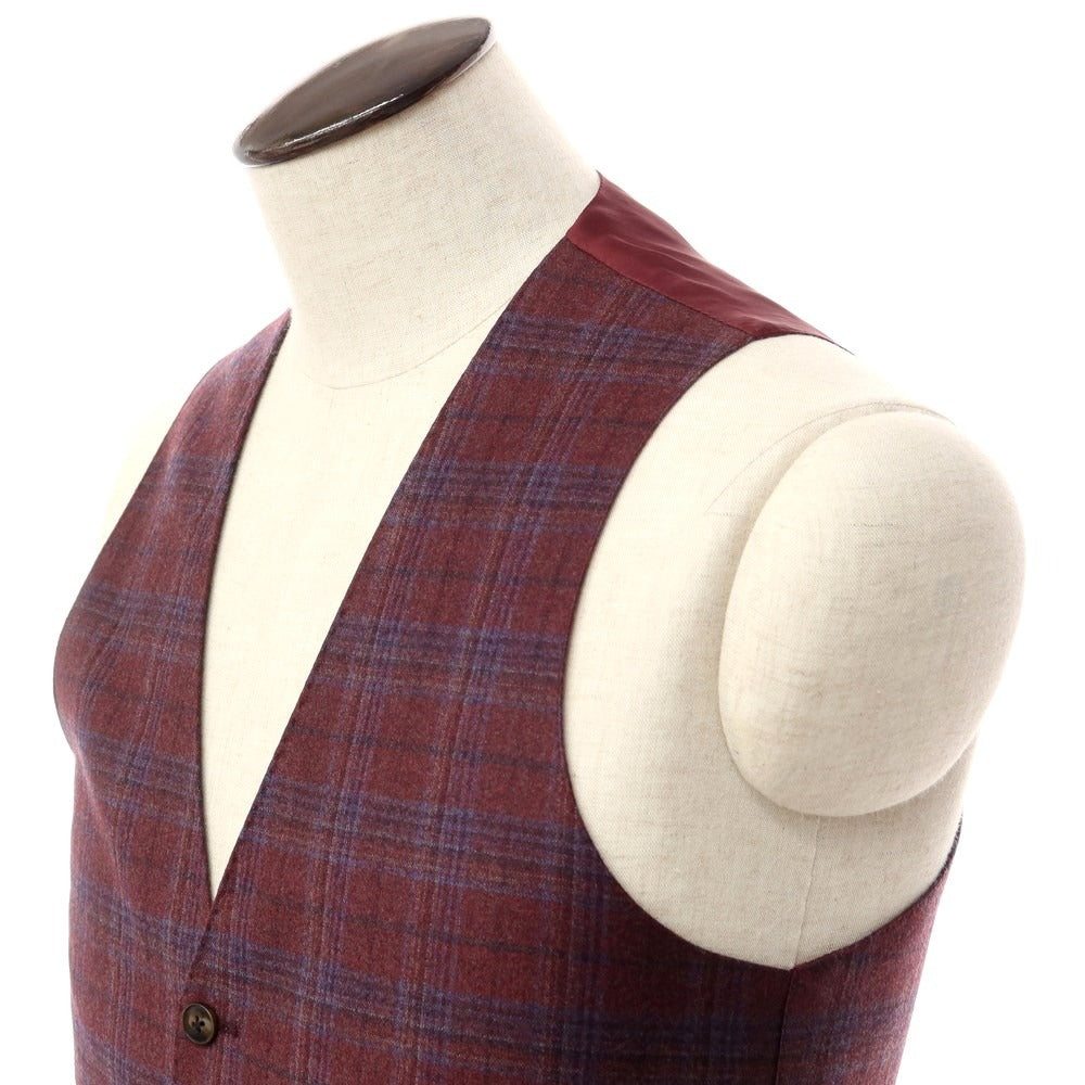 [New] Luigi Bianchi Mantova Wool Check Gilet Vest Bordeaux x Blue [Size 50] [RED] [A/W] [Condition Rank N] [Men&