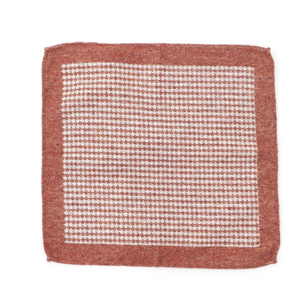[New] LBM1911 Silk Cotton Houndstooth Pattern Pocket Square Orange Brown [BRW] [S/S/A/W] [Condition Rank N] [Men&