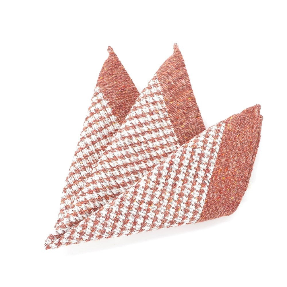 [New] LBM1911 Silk Cotton Houndstooth Pattern Pocket Square Orange Brown [BRW] [S/S/A/W] [Condition Rank N] [Men&