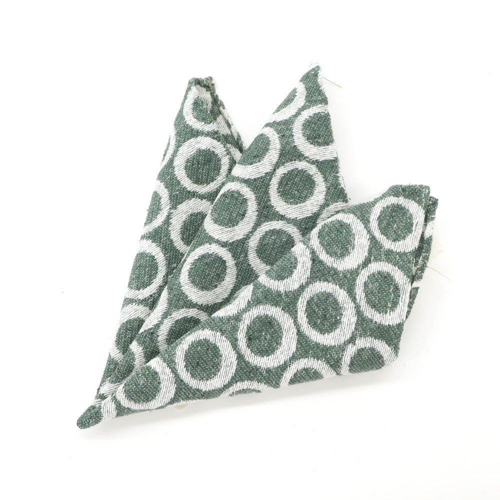[New] LBM1911 Silk Cotton Circle Pattern Pocket Square Green x White [GRN] [S/S/A/W] [Condition Rank N] [Men&