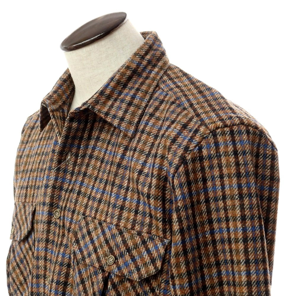 [New] Giannetto wool check flap pocket shirt, brown x blue [Size L] [BRW] [A/W] [Condition Rank N] [Men&