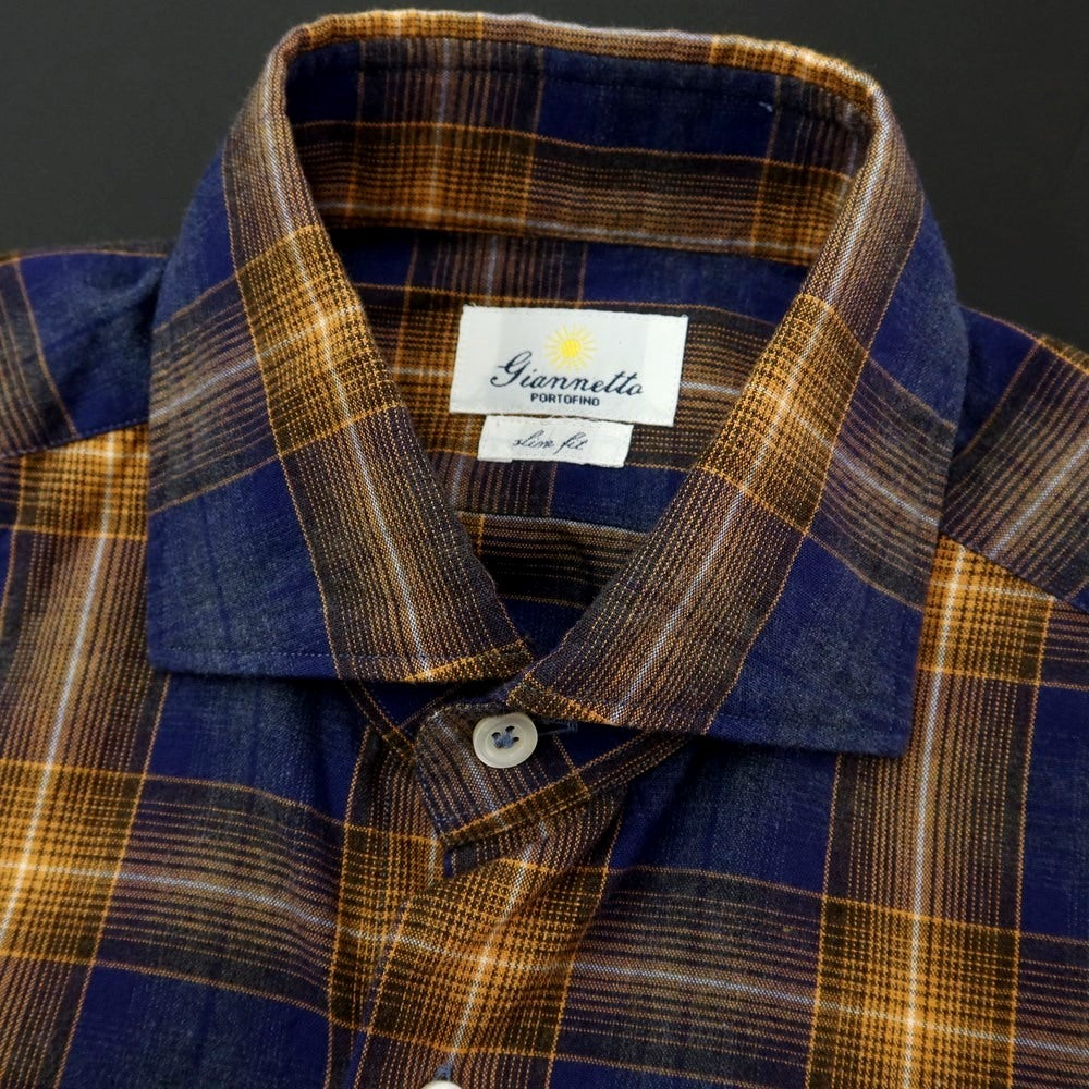 [New] Giannetto Cotton Check Casual Shirt Navy x Orange [Size 41] [NVY] [A/W] [Condition Rank N] [Men&