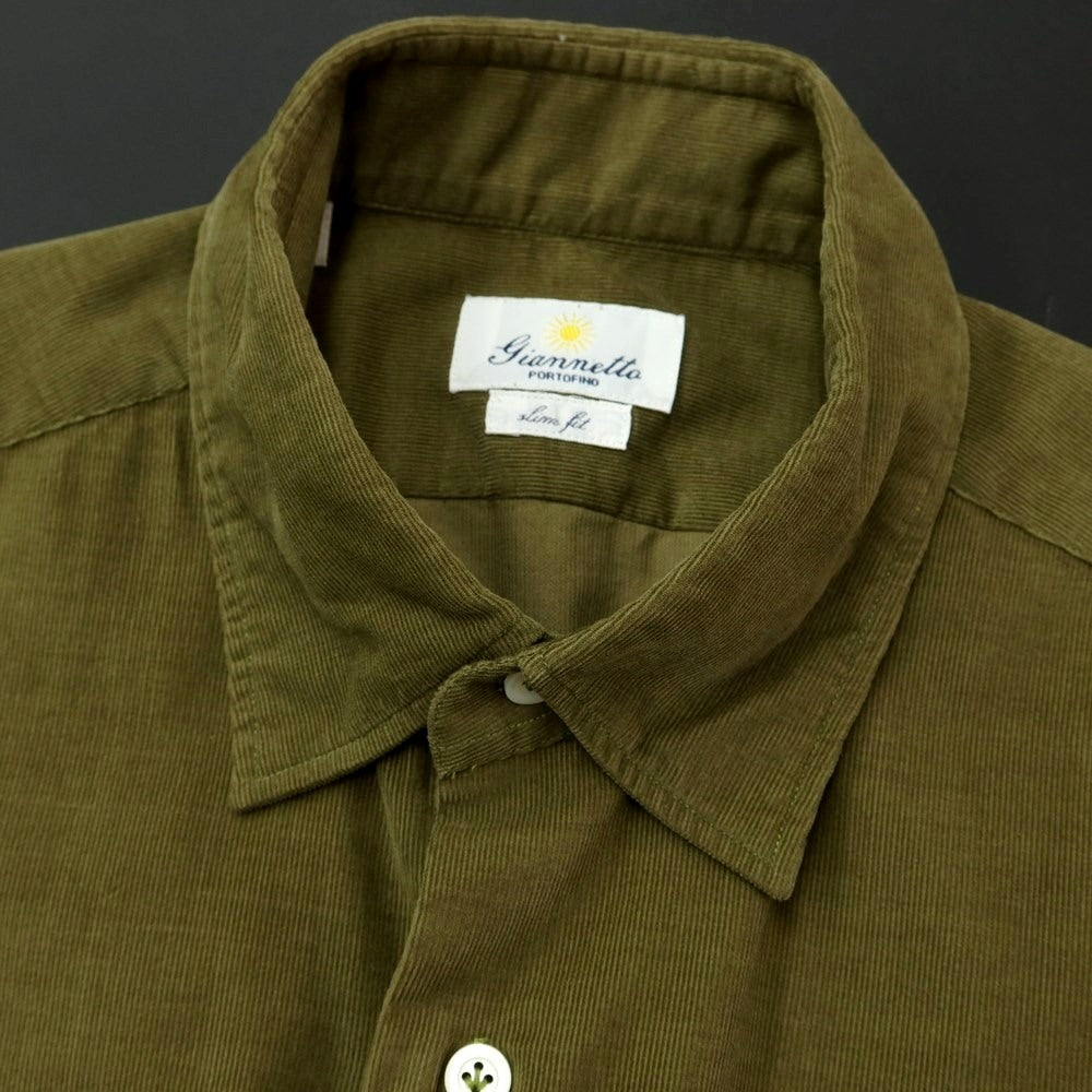[New] Giannetto Fine Ribbed Corduroy Casual Shirt Olive [Size 38] [GRN] [A/W] [Condition Rank N] [Men&