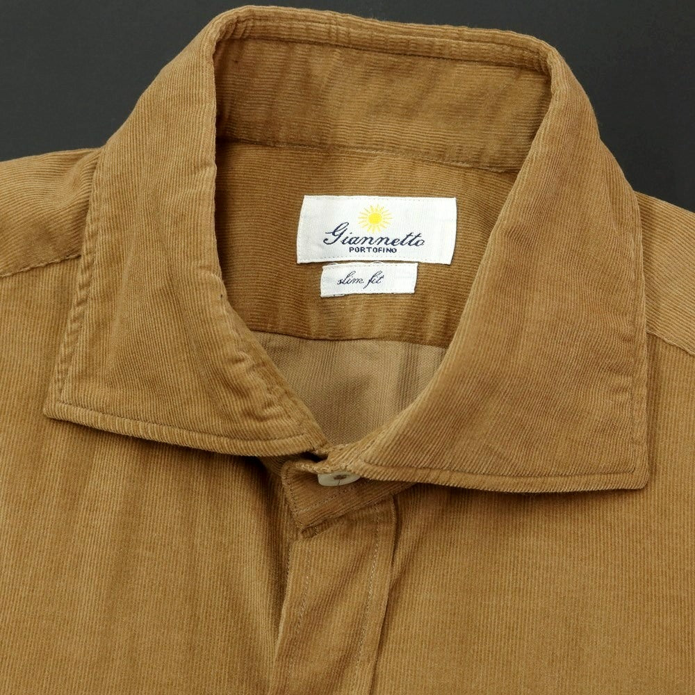 [New] Giannetto Fine Ribbed Corduroy Flap Pocket Shirt Camel Beige [Size 38] [BEI] [A/W] [Condition Rank N] [Men&