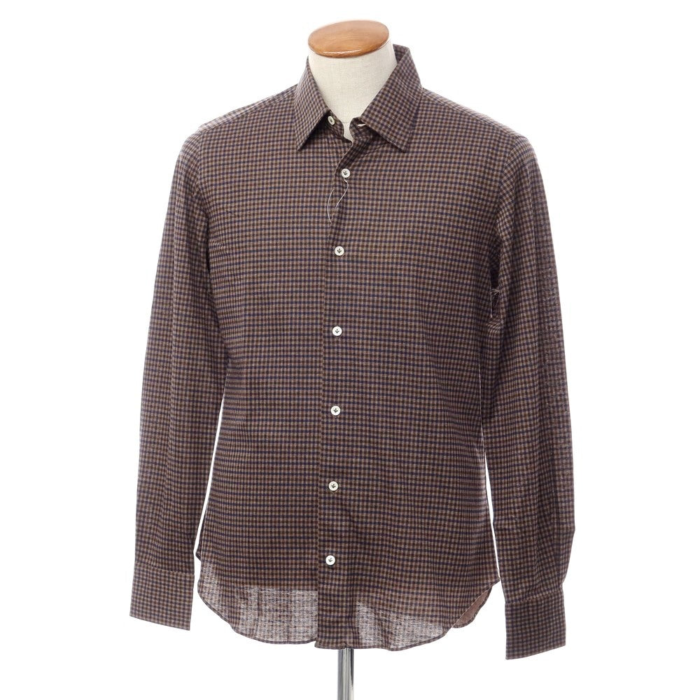 [New] Giannetto jersey cotton check pattern casual shirt brown x navy [size 40] [BRW] [S/S/A/W] [Condition rank N] [Men&