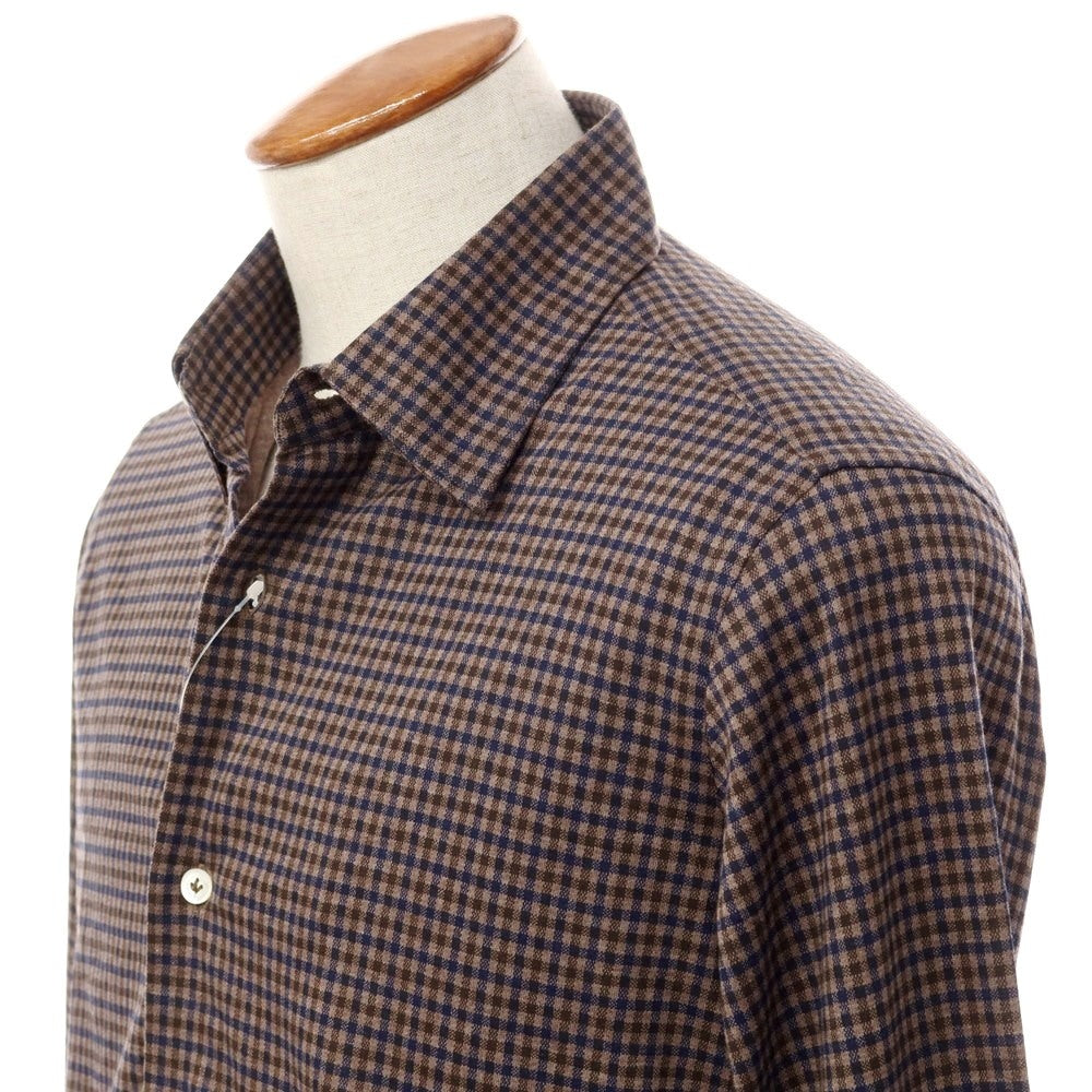 [New] Giannetto jersey cotton check pattern casual shirt brown x navy [size 40] [BRW] [S/S/A/W] [Condition rank N] [Men&