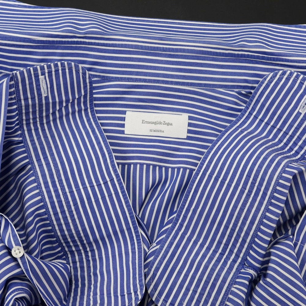 [Used] Ermenegildo Zegna ROSSINI Cotton Striped Dress Shirt Dark Blue x White [Size not specified (L)] [BLU] [S/S/A/W] [Condition Rank B] ​​[Men&