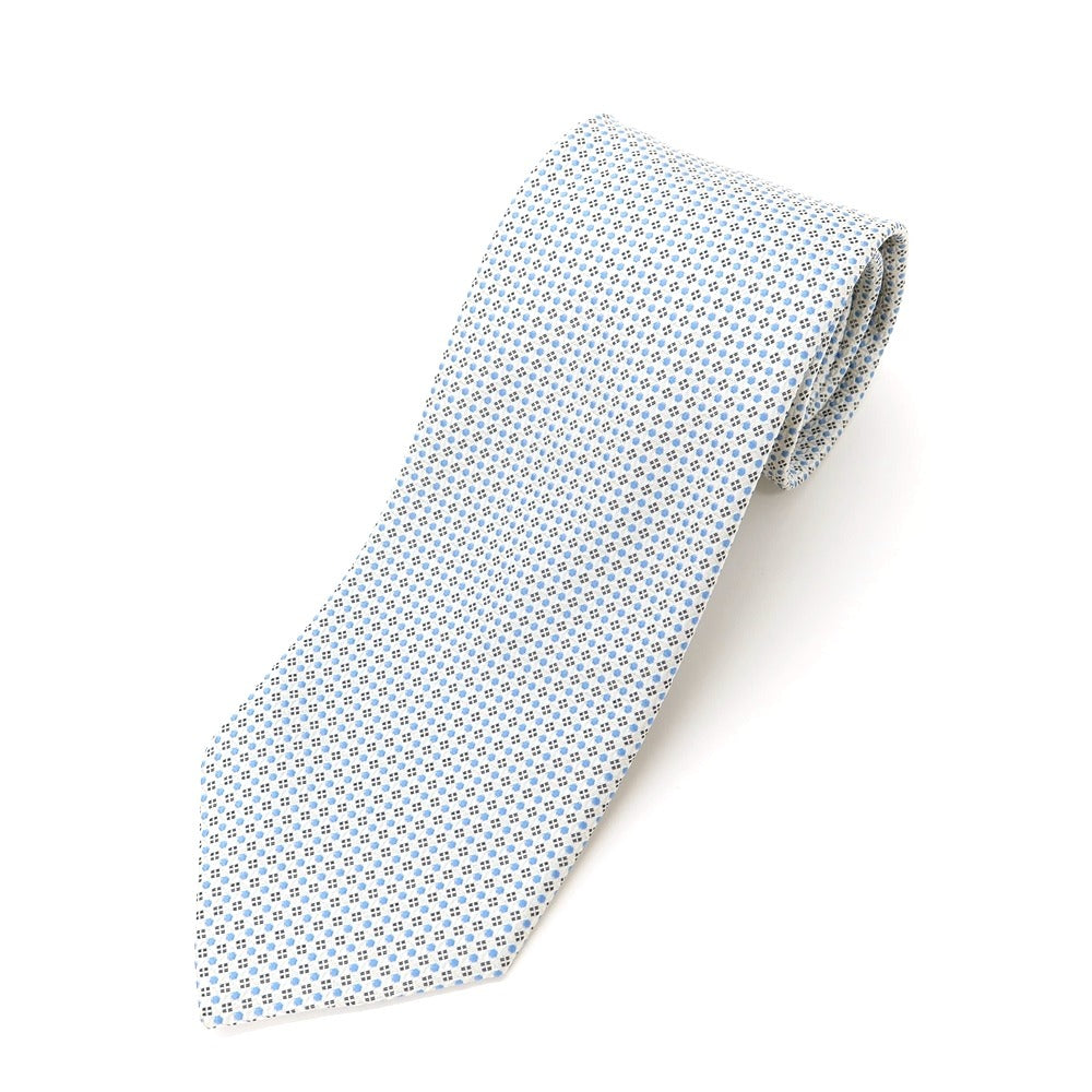 【中古】エルメネジルドゼニア Ermenegildo Zegna ドット&小柄 3つ折り シルク ネクタイ ホワイトxブルー【WHT】【S/S/A/W】【状態ランクB】【メンズ】【769071】