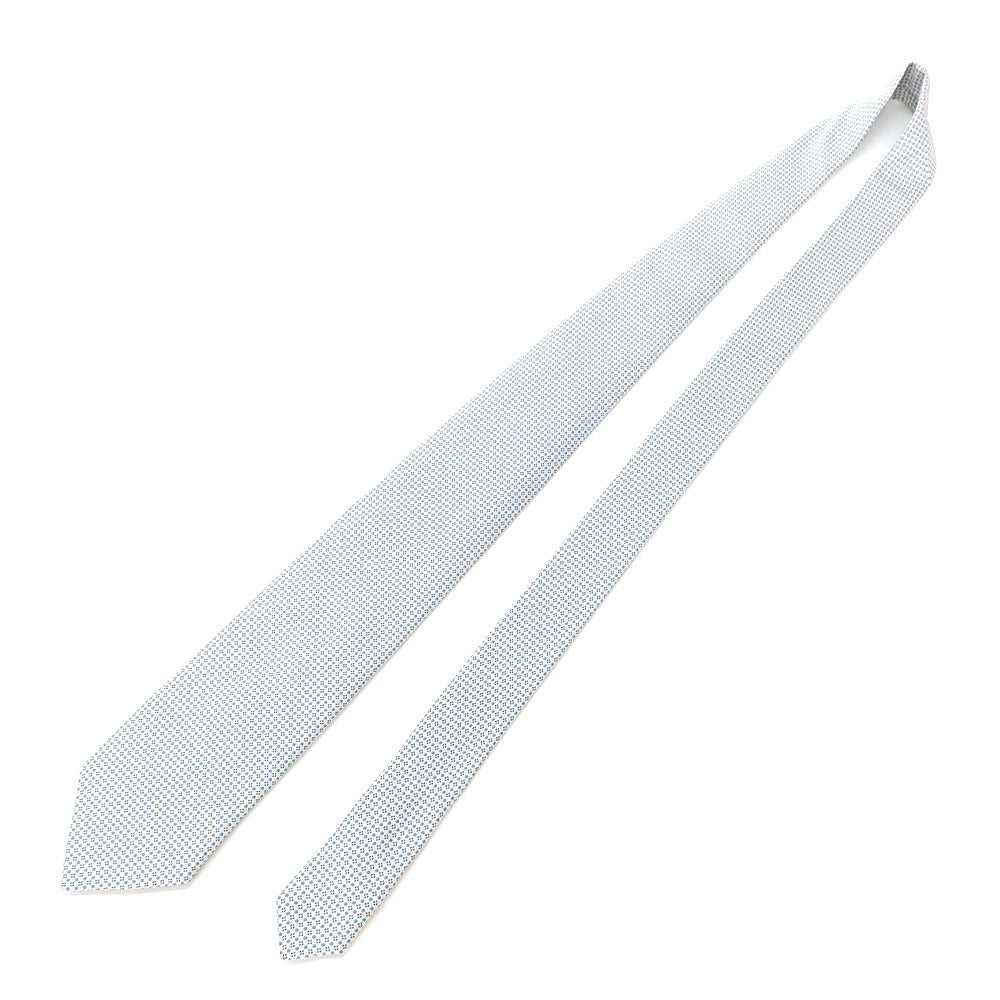 【中古】エルメネジルドゼニア Ermenegildo Zegna ドット&小柄 3つ折り シルク ネクタイ ホワイトxブルー【WHT】【S/S/A/W】【状態ランクB】【メンズ】【769071】