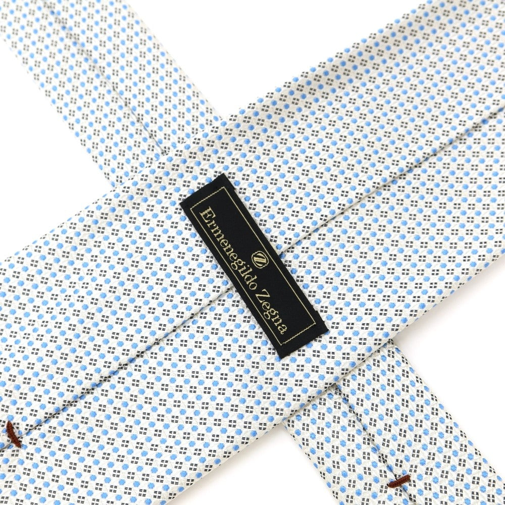 [Used] Ermenegildo Zegna Dot &amp;amp; Small Pattern Tri-Fold Silk Tie White x Blue [WHT] [S/S/A/W] [Condition Rank B] ​​[Men&