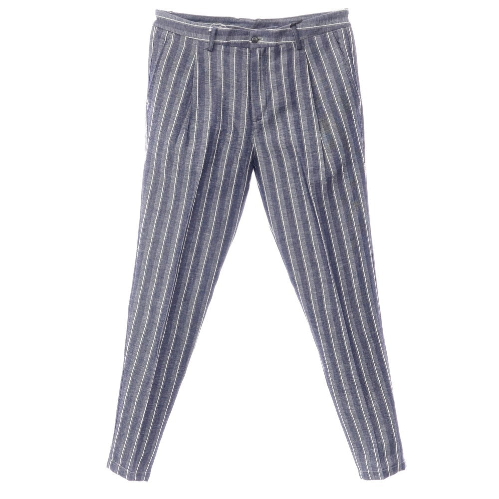 [New Outlet] KARL MOMMOO Linen Cotton Striped Casual Slacks Pants Navy x White [Size 48] [NVY] [S/S] [Condition Rank N-] [Men&