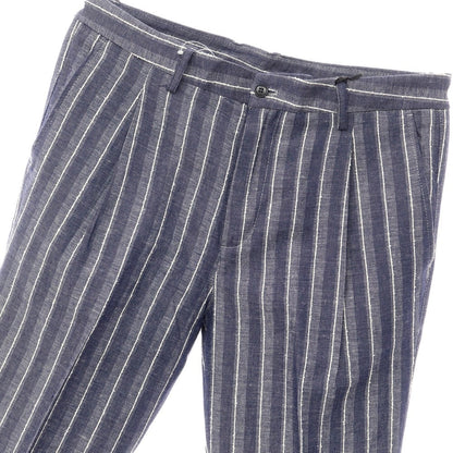[New Outlet] KARL MOMMOO Linen Cotton Striped Casual Slacks Pants Navy x White [Size 48] [NVY] [S/S] [Condition Rank N-] [Men&