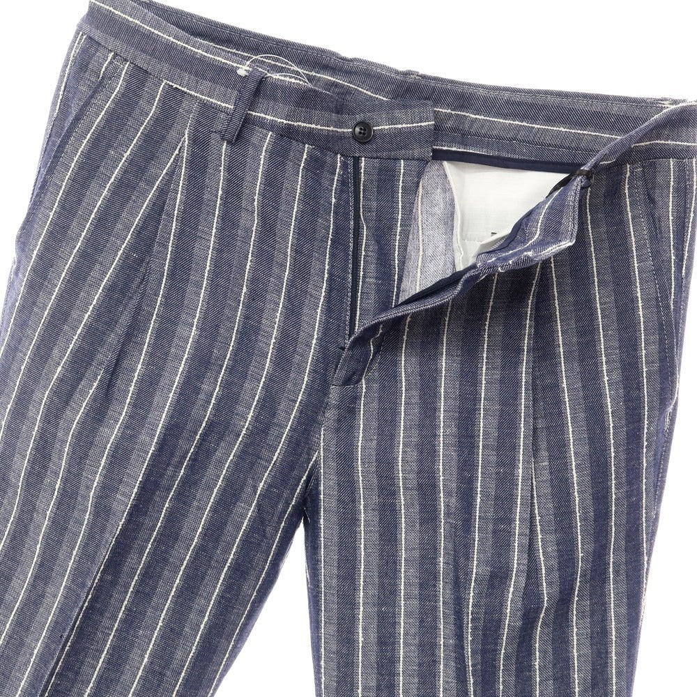 [New Outlet] KARL MOMMOO Linen Cotton Striped Casual Slacks Pants Navy x White [Size 48] [NVY] [S/S] [Condition Rank N-] [Men&