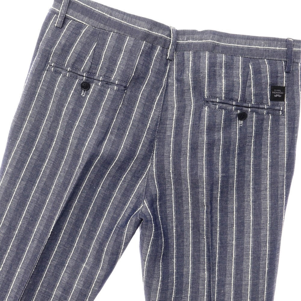 [New Outlet] KARL MOMMOO Linen Cotton Striped Casual Slacks Pants Navy x White [Size 48] [NVY] [S/S] [Condition Rank N-] [Men&