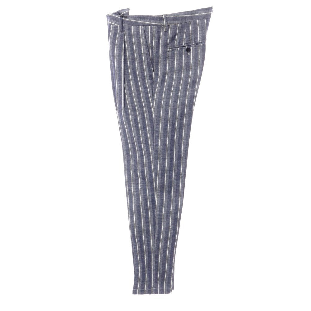 [New Outlet] KARL MOMMOO Linen Cotton Striped Casual Slacks Pants Navy x White [Size 48] [NVY] [S/S] [Condition Rank N-] [Men&