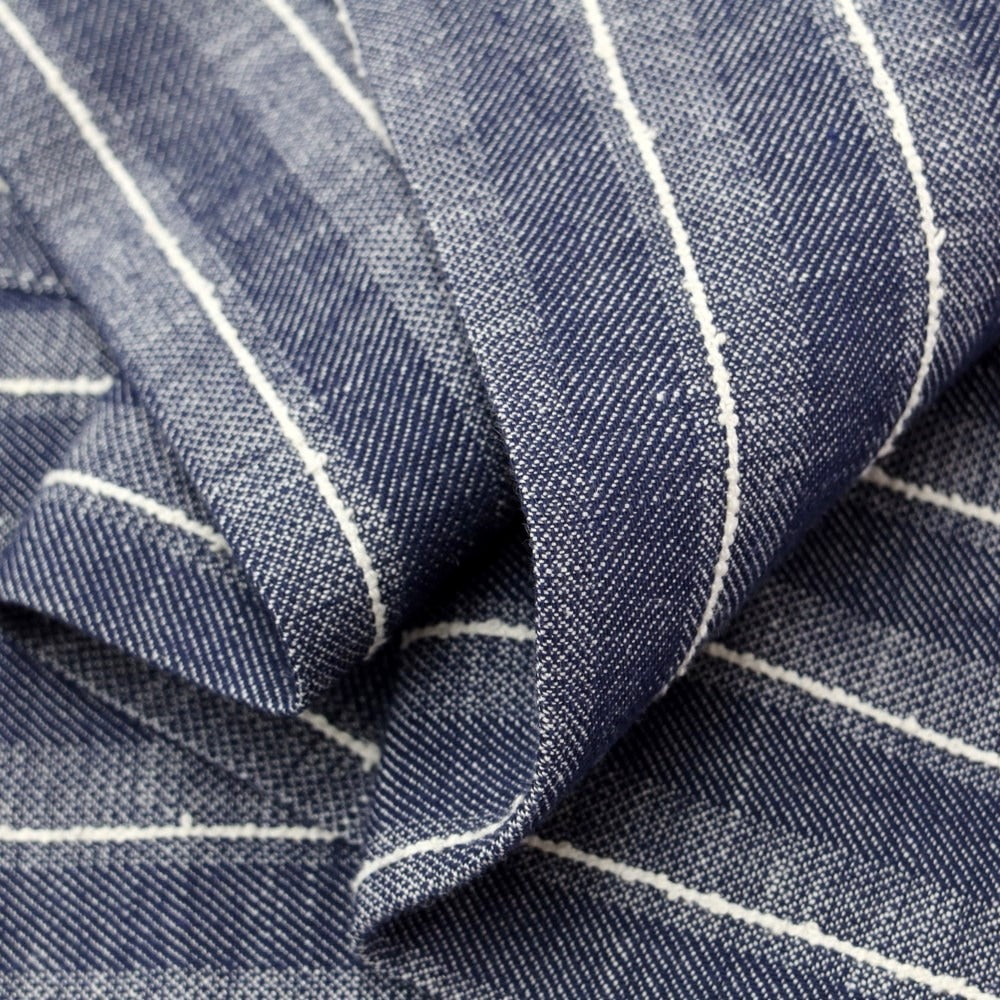 [New Outlet] KARL MOMMOO Linen Cotton Striped Casual Slacks Pants Navy x White [Size 48] [NVY] [S/S] [Condition Rank N-] [Men&