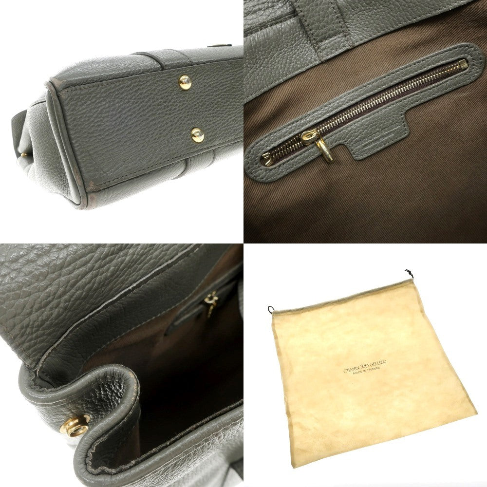 [Used] Chambord Sellier Shrink Leather Briefcase Tote Bag Grey [Size -] [W38xH30xD6.5] [GRY] [S/S/A/W] [Condition Rank C] [Men&