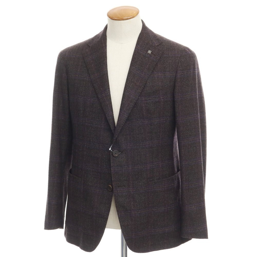 【中古】タリアトーレ TAGLIATORE ウールナイロン チェック 2B テーラードジャケット ブラウングレーxパープル【サイズ48】【GRY】【A/W】【状態ランクB】【メンズ】【768978】