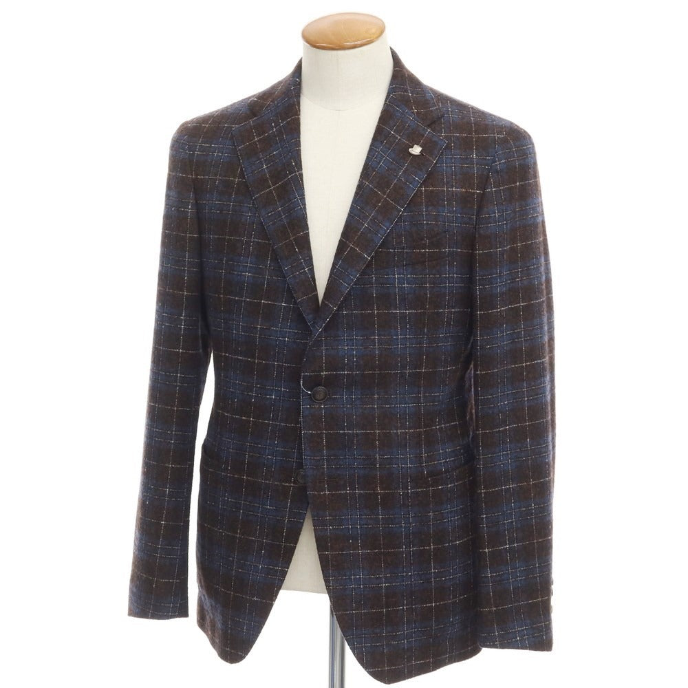 [Used] TAGLIATORE Alpaca wool check 2B tailored jacket brown x dark blue [Size 48] [BRW] [A/W] [Condition rank A] [Men&