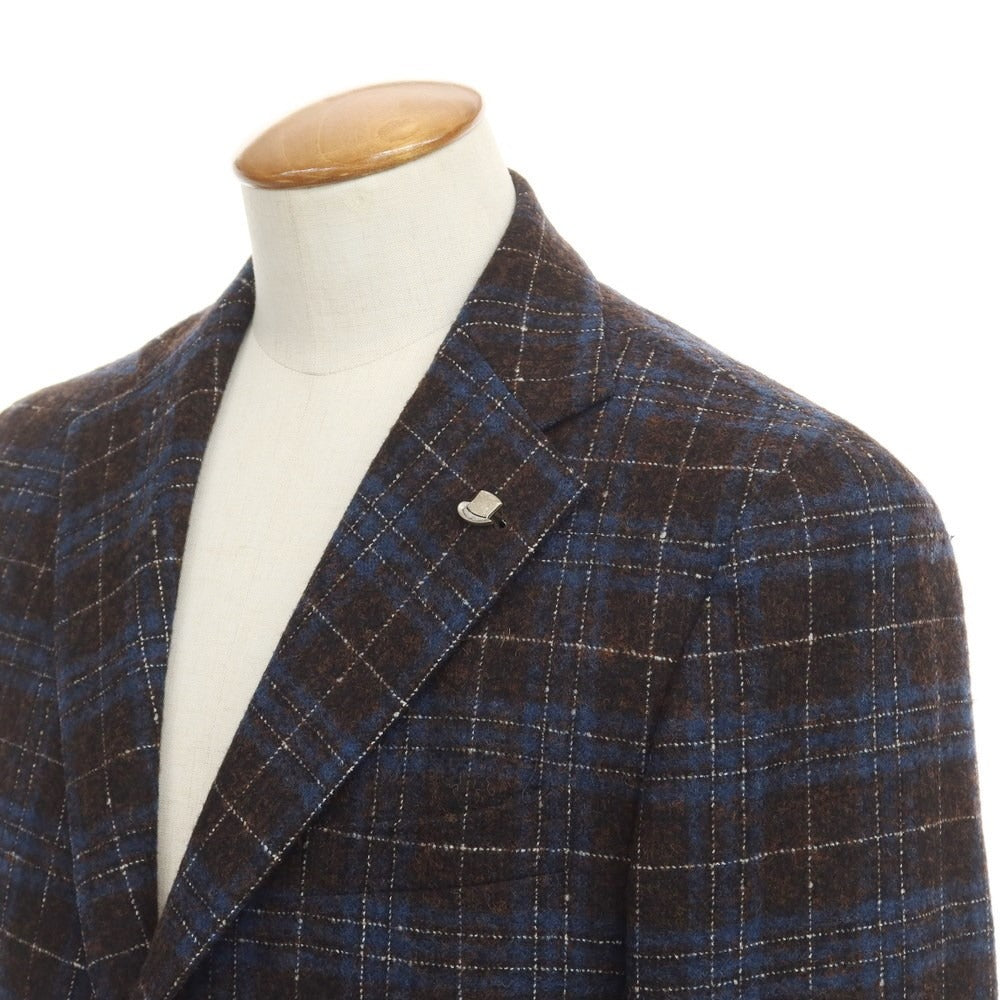 [Used] TAGLIATORE Alpaca wool check 2B tailored jacket brown x dark blue [Size 48] [BRW] [A/W] [Condition rank A] [Men&